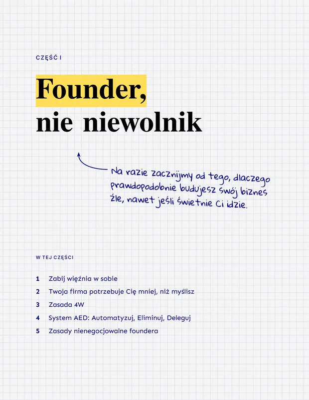 Strona otwierająca część I: Founder, nie niewolnik