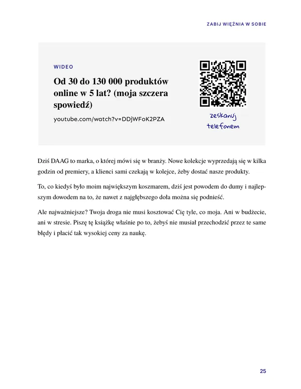 Strona z ramką wideo i kodem QR